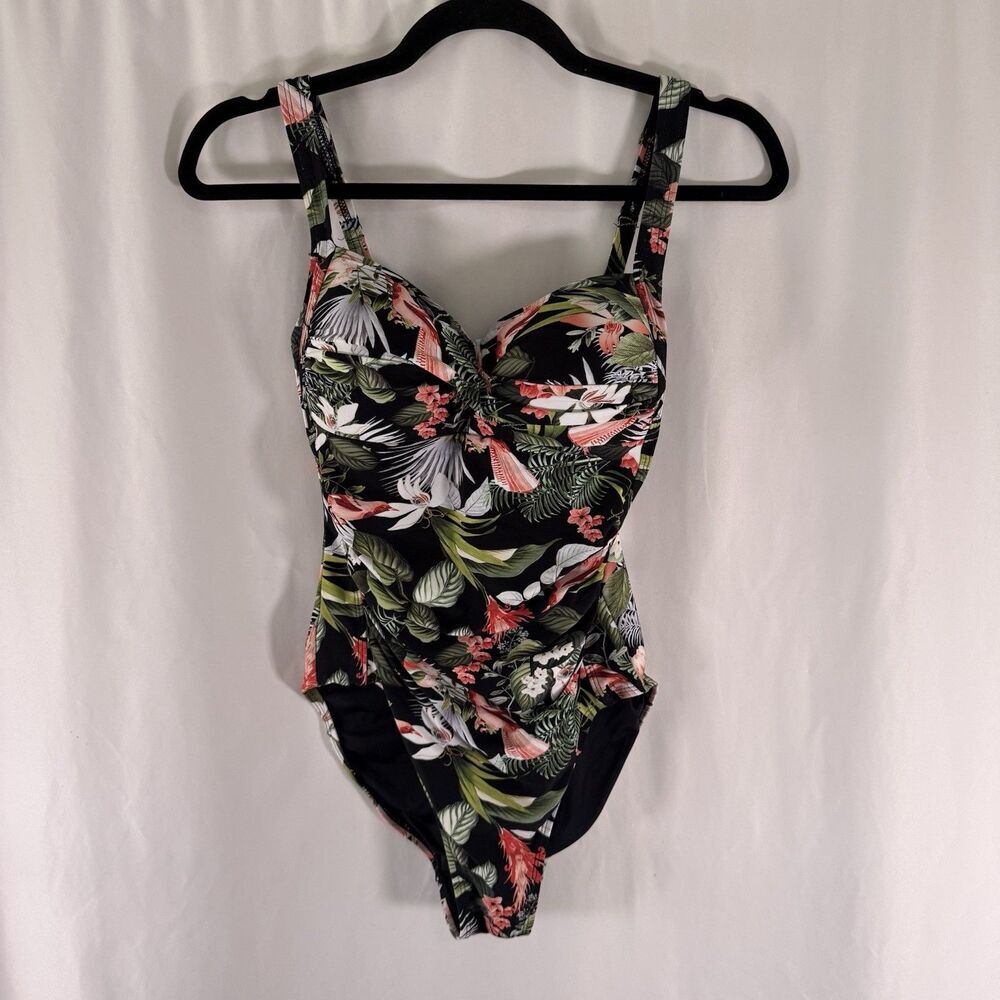Niptuck One Piece Swimsuit Women's 6 Black Floral Padded Pullover Adjustable